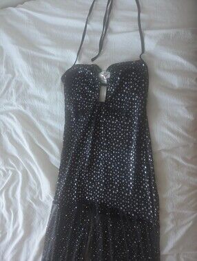Dreamgirl Black Star Print Jumpsuit with Halter Tie